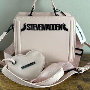 New Steve Madden Bevelyn Bats Satchel Crossbody Bag Black Blush Pink Halloween